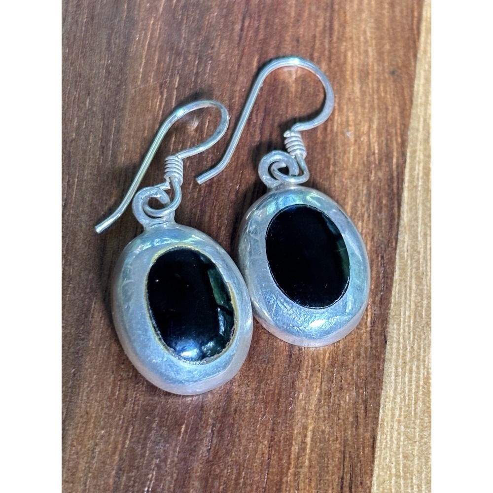 Vintage Sterling SIlver Black Onyx Dangle Earrings
